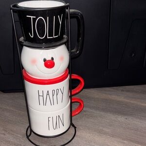 Rae Dunn Jolly Snowman Stacking Mugs Set
